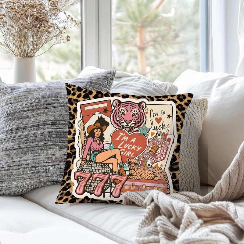 Nipil Trendy Leopard Print Western Cowgirl Howdy Pillow Covers 18x18 Double-Sided, Disco Cowgirl Room Decor, Funky Y2K Preppy Boots Hat Stars Throw Pillow Covers for Girls Room Dorm Apartment - Image 3